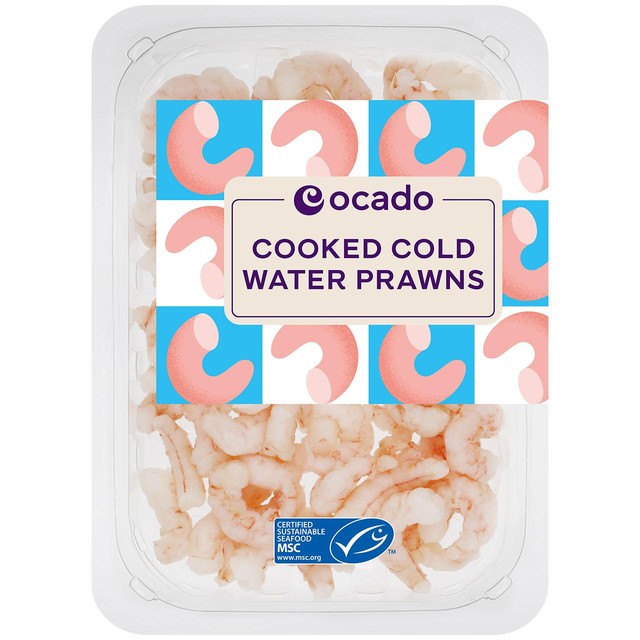 Ocado MSC Cooked Cold Water Prawns 150g, imported from the UK