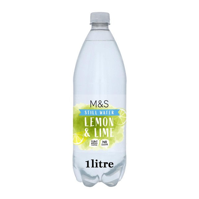 M&S lemon and lime flavoured still water 1L, imported from the UK