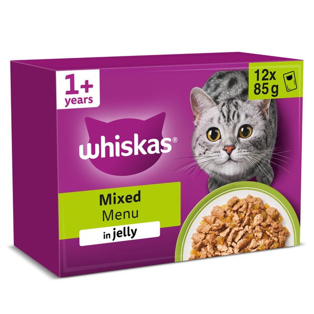Whiskas Mixed Menu cat food pouches 12x85g, imported from the UK