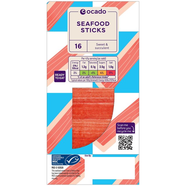Ocado Crab Flavoured Seafood Sticks 250g, imported from the UK