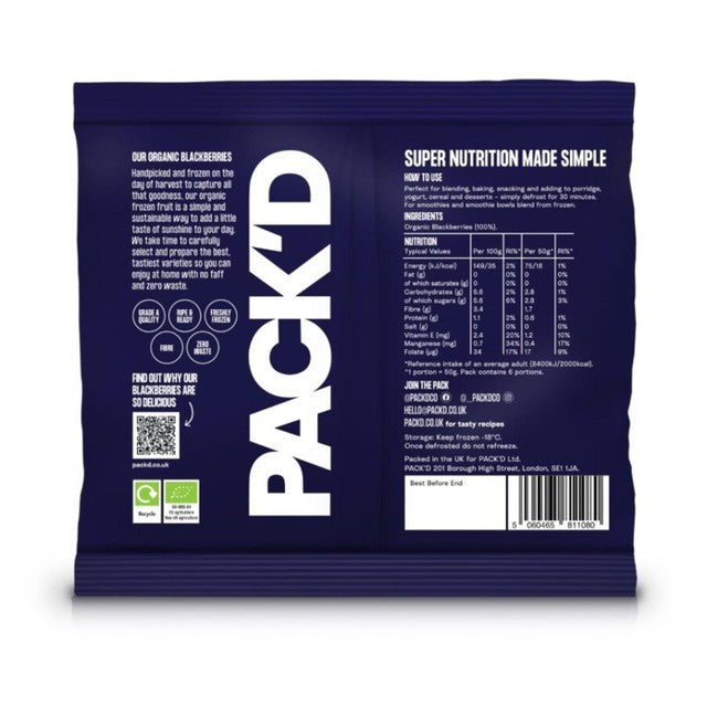 Pack'd organic blackberries 300g, imported from the UK