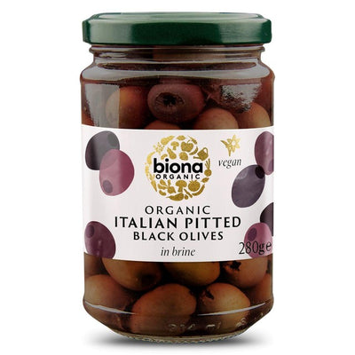 Organic Pitted Black Olives in Brine 280g