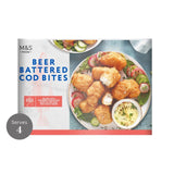 M&S beer battered cod bites 380g, imported from the UK
