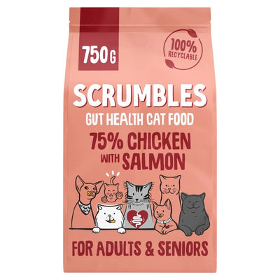 Scrumbles Adult & Seniors Dry Cat Food Chicken with Salmon 750g