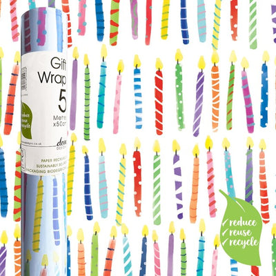 Deva Designs Party Candles Gift Wrap Roll Birthday Wrapping Paper 5m