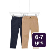 M&S boys cotton rich chinos stone/navy 2pk 6-7 years, imported from the UK