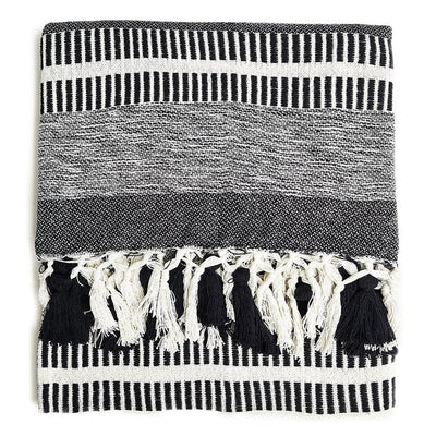 M&S Cotton Rich Woven Monochrome Stripe Throw Cream Mix One Size
