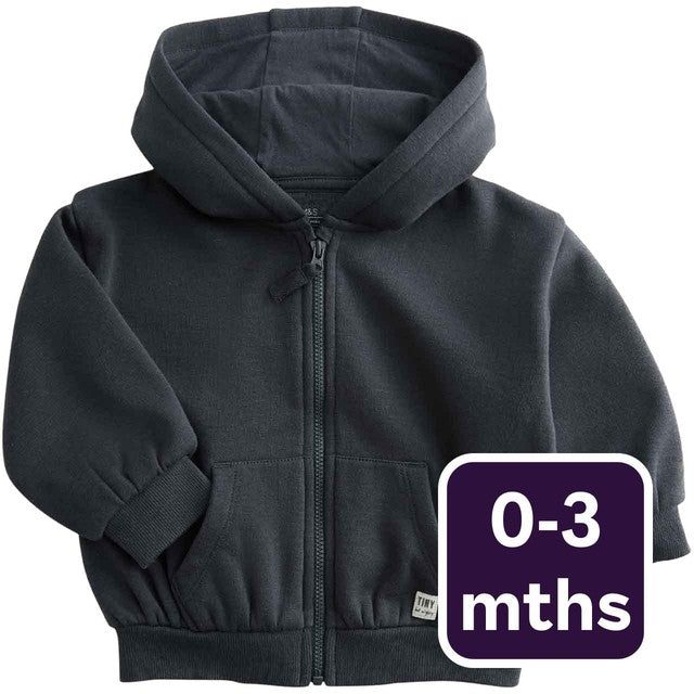 M&S Tommy zip-up hoodie in charcoal for 0-3 months, imported from the UK