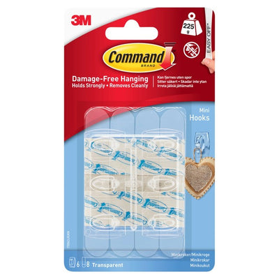 Command Mini Clear Adhesive Hooks Small Pack of 6