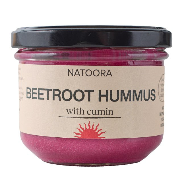 Natoora beetroot hummus with cumin 185g, imported from the UK