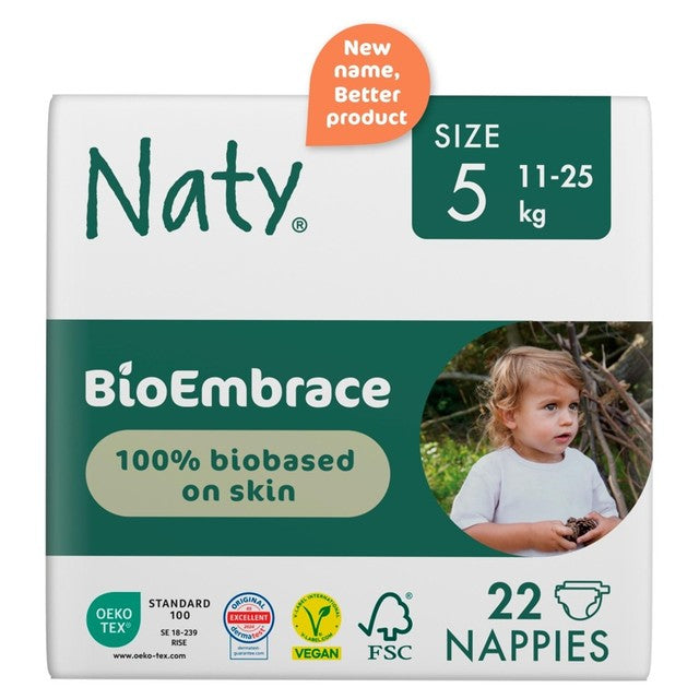 Naty biobased nappies size 5 for 11-25kg, imported from the UK