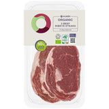 Ocado organic beef ribeye steaks 425g, imported from the UK