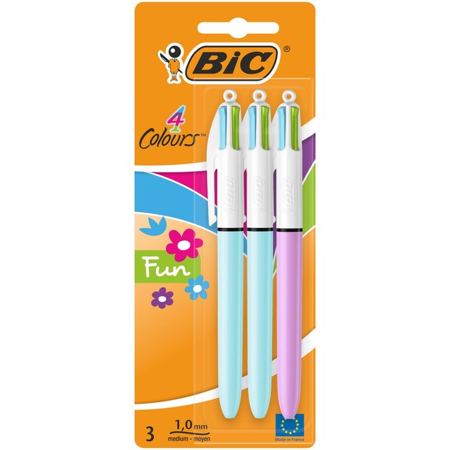 BIC 4 Colours Fun ballpoint pens pack of 3 - British product