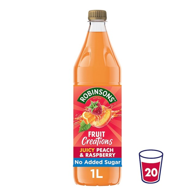 Robinsons peach raspberry no added sugar squash 1L, imported from the UK