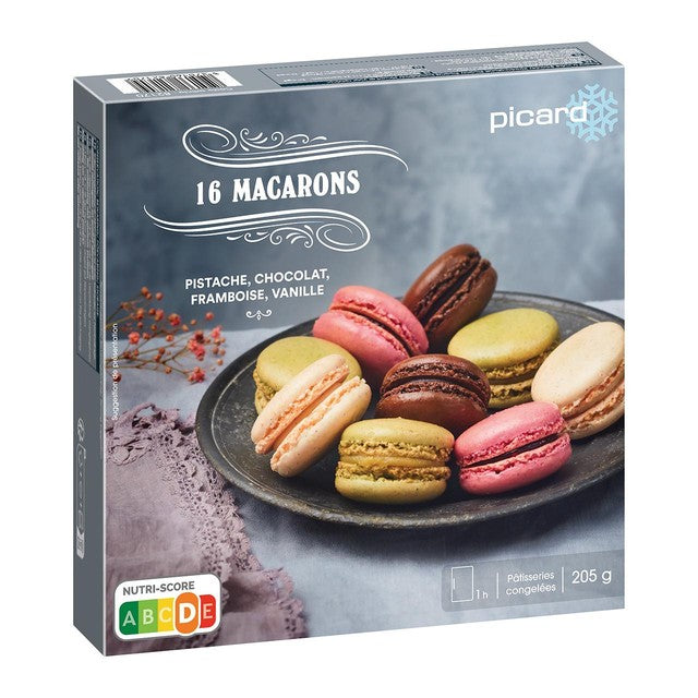 Picard assorted flavour macarons 16 pack, imported from the UK