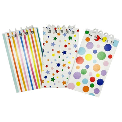 Unique Party Mini Spiral Notebooks Star, Polka Dot and Striped Patterns Party Favour Notebooks 9.5 x 5cm