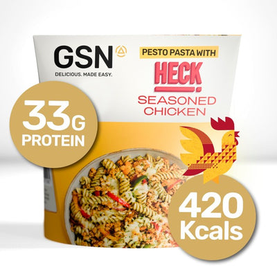 GSN Pesto Protein Pasta with HECK! Frozen High-Protein Pasta Pot 350g