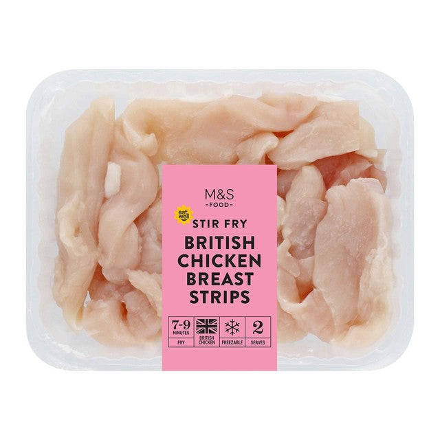 M&S chicken stir fry strips 250g, imported from the UK