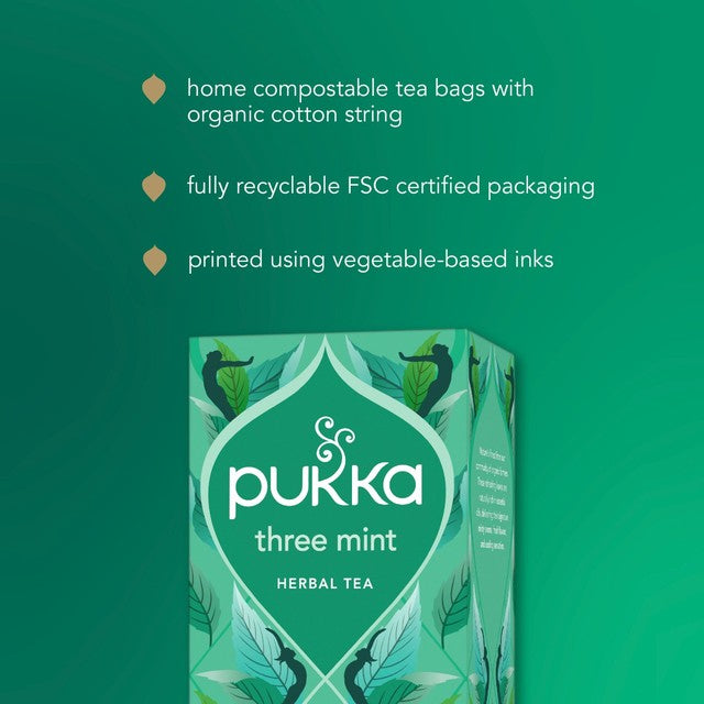 Pukka Three Mint Tea with Peppermint herbal tea bags 20 pack, imported from the UK