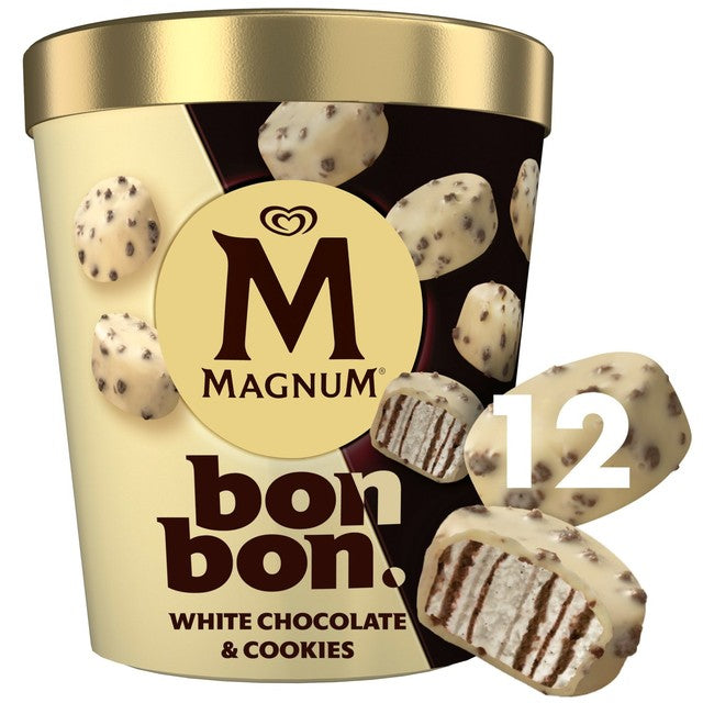 Magnum white chocolate and cookies ice cream bon bons 204ml tub, imported from the UK