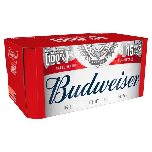 Budweiser lager beer 15 x 440ml cans - British product