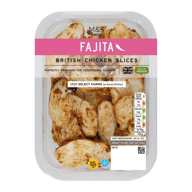 M&S fajita chicken breast slices 160g, imported from the UK