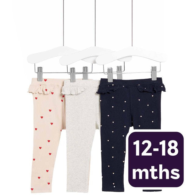 M&S Heart Cotton Leggings Navy/Pink 12-18 months, imported from the UK