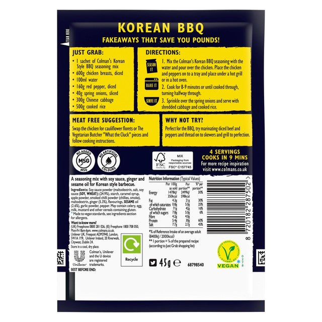 Colman's Korean Barbecue Recipe Mix 45g - British product