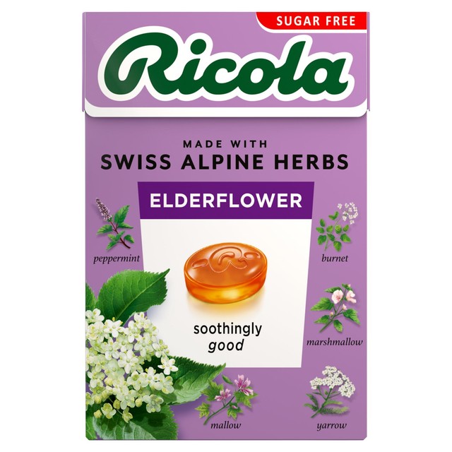 Ricola Elderflower sugar free herbal sweets 45g, imported from the UK