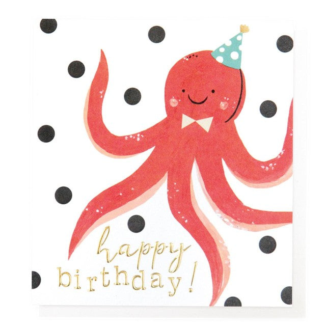 Caroline Gardner octopus birthday card 14.6cm x 14cm - British product