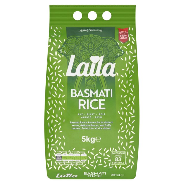 Laila Basmati rice in a 5kg bag, UK version