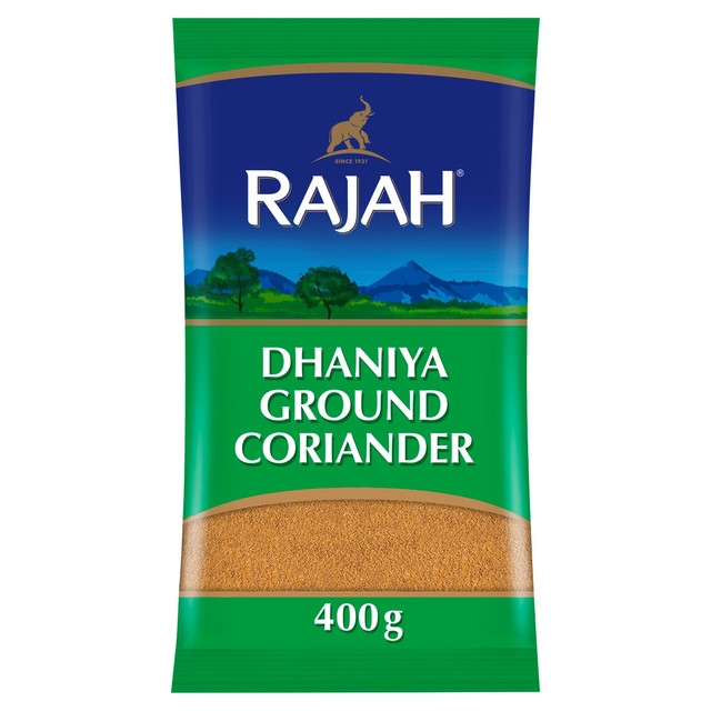 Rajah Dhaniya Ground Coriander Powder 400g, imported from the UK