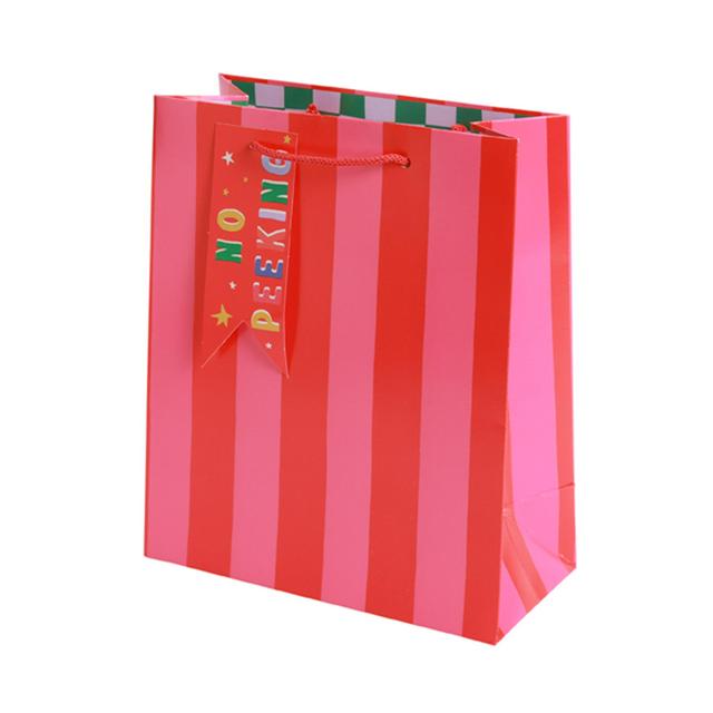 Medium Gift Bag with Red Handles and Matching Tag, Red and Pink, Recyclable