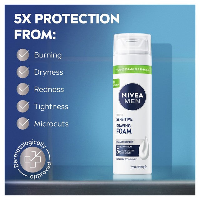 Nivea Sensitive Shaving Foam 200ml, imported from the UK