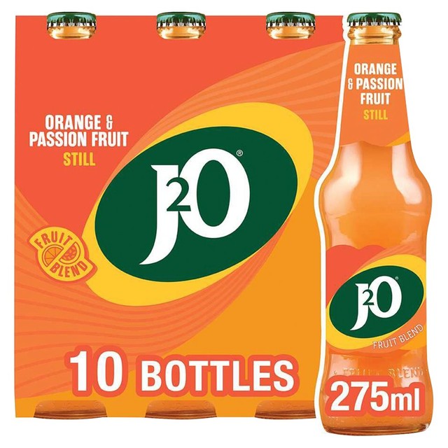 J2O Orange & Passion Fruit soft drink 10 x 275ml, UK version