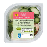 M&S hot smoked salmon and new potato salad with lemon vinaigrette 340g, imported from the UK