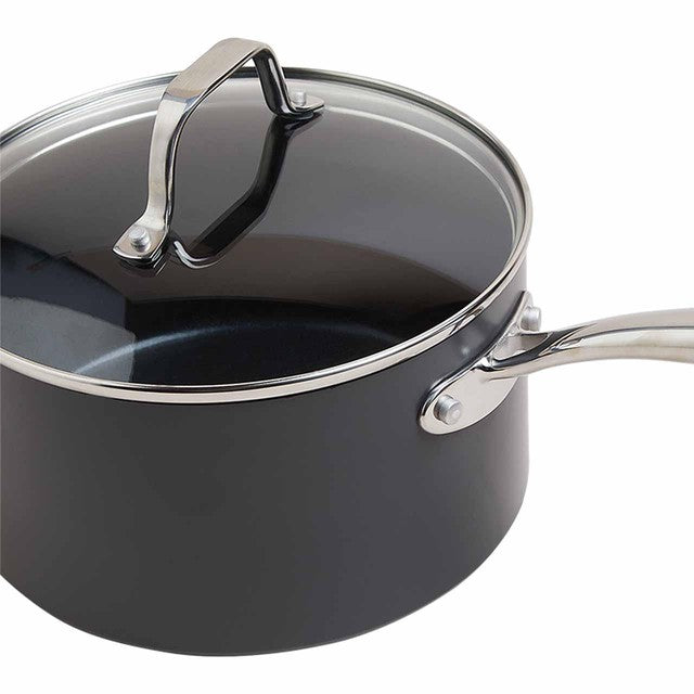 M&S Chef Hard Anodised 20cm Saucepan,Black Mix
