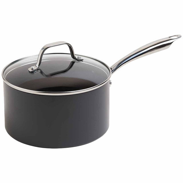 M&S Chef Hard Anodised 20cm Saucepan,Black Mix