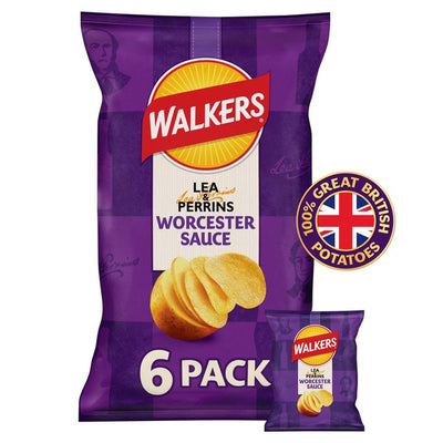 Walkers Lea & Perrins Worcester Sauce Flavour Potato Crisps 6x25g