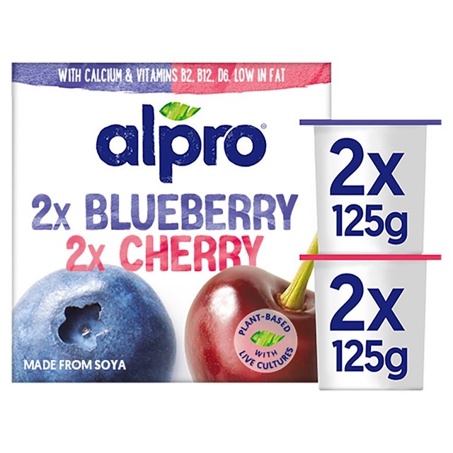 Alpro blueberry cherry dairy-free yogurt alternative 4 x 125g pack - British product
