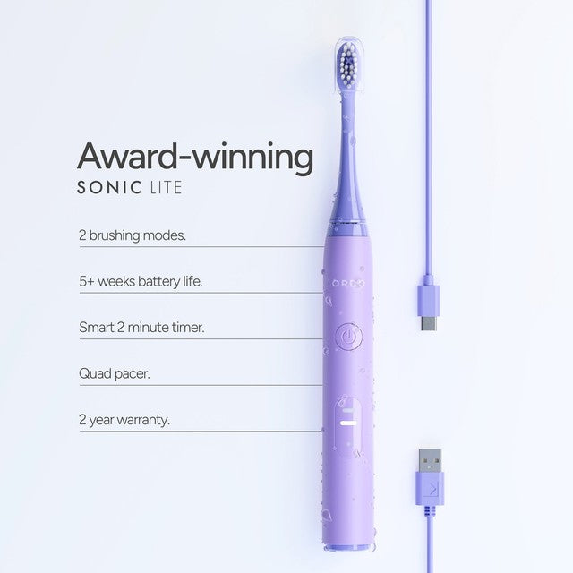 Ordo Sonic Lite lavender electric toothbrush, imported from the UK