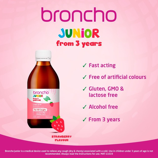 Broncho-Stop Junior cough syrup strawberry 200ml - British product