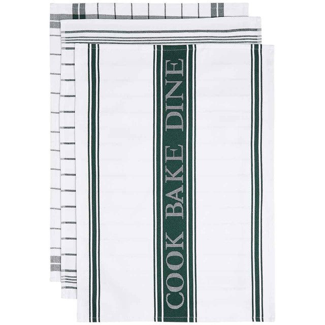 M&S dark green striped tea towels 3 pack, imported from the UK