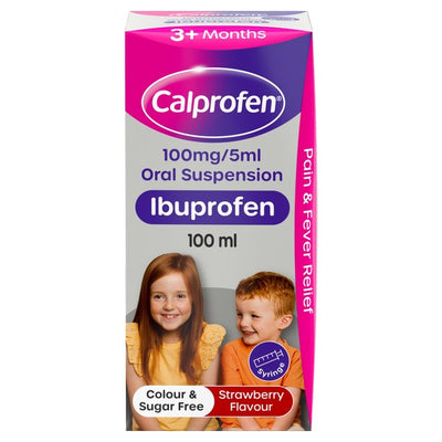 Calprofen Strawberry Ibuprofen Liquid for Babies 3+ Months 100ml
