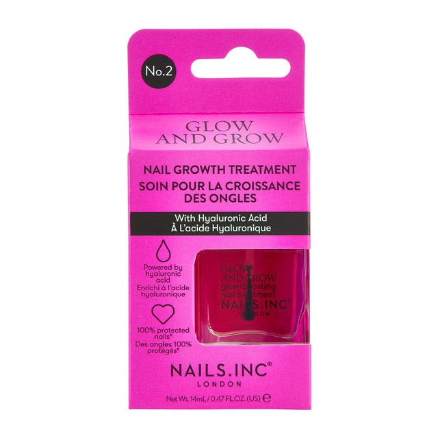 Nails Inc Glow and Grow sheer nail treatment 14ml, imported from the UK