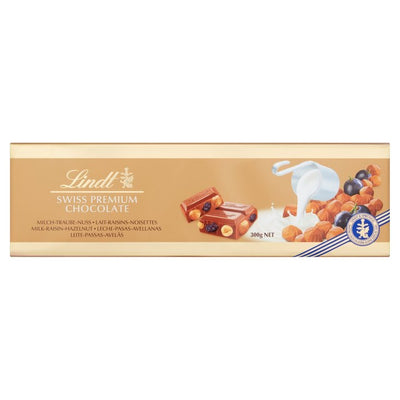 Lindt Gold Bar Milk Chocolate Hazelnut & Raisin Chocolate Bar 300g