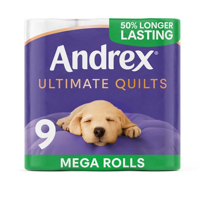 Andrex Ultimate Quilts Toilet Roll Mega Rolls Quilted Toilet Tissue 9 Pack