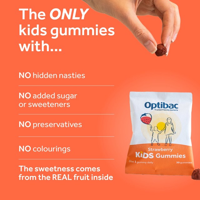 Optibac Kids Strawberry Gummies 30 gummies, imported from the UK