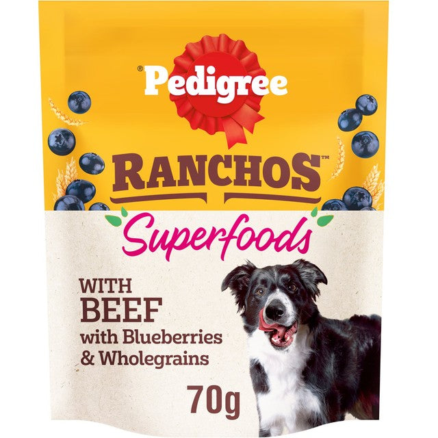 Pedigree beef dog treat blueberries wholegrains 70g, imported from the UK
