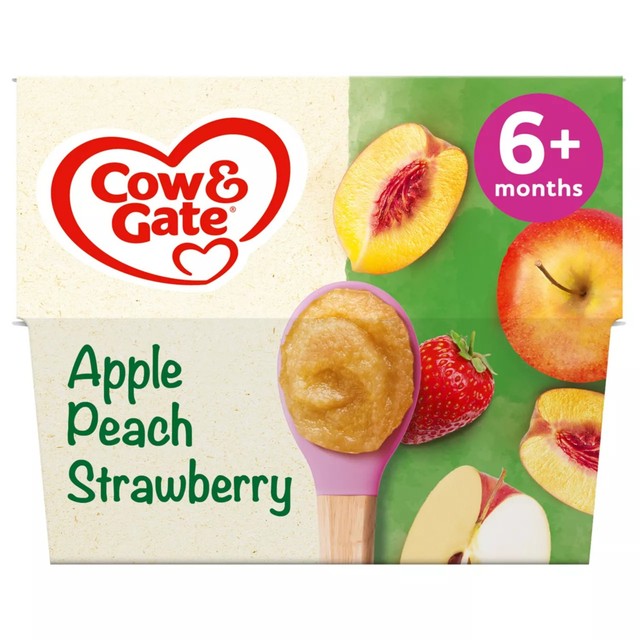 Cow & Gate apple peach strawberry baby food pots 4 x 100g - British product